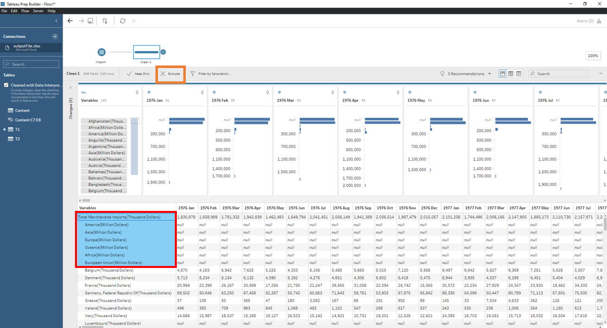 Exclude the rows for regions