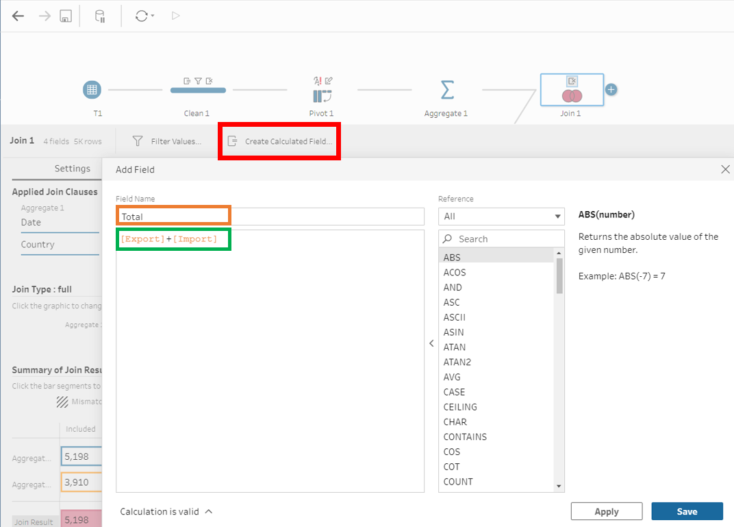 Create new column for total sum of export and import