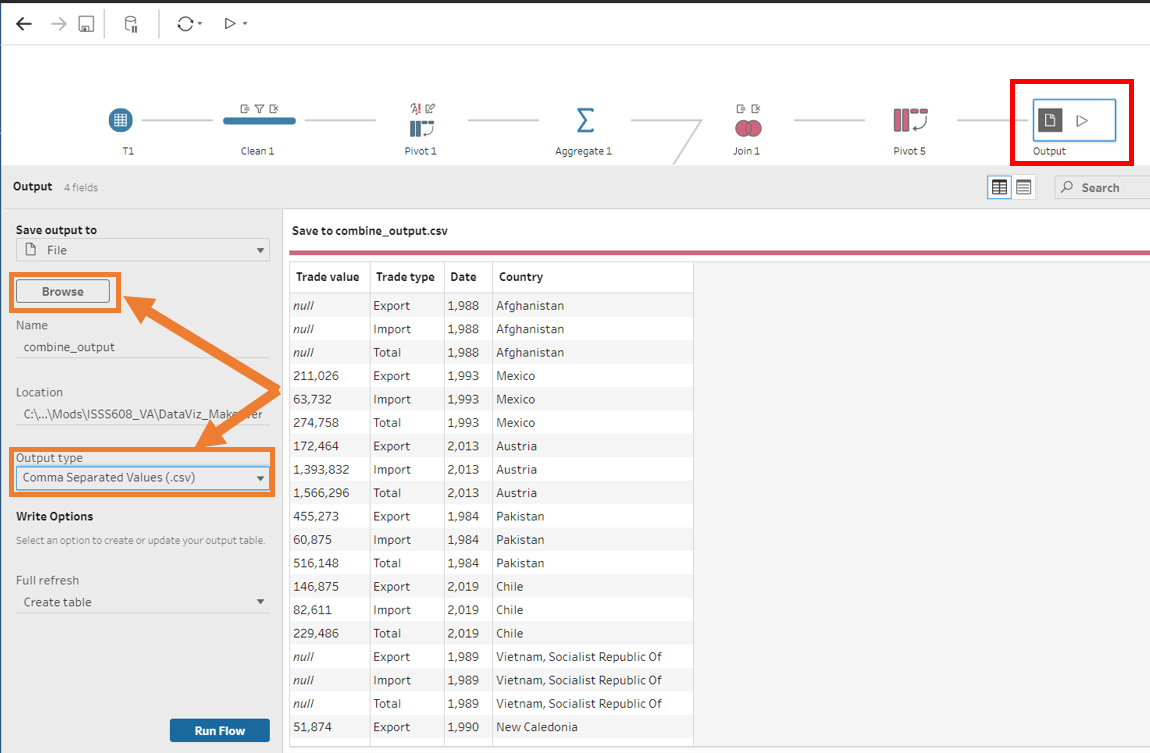 Output into csv