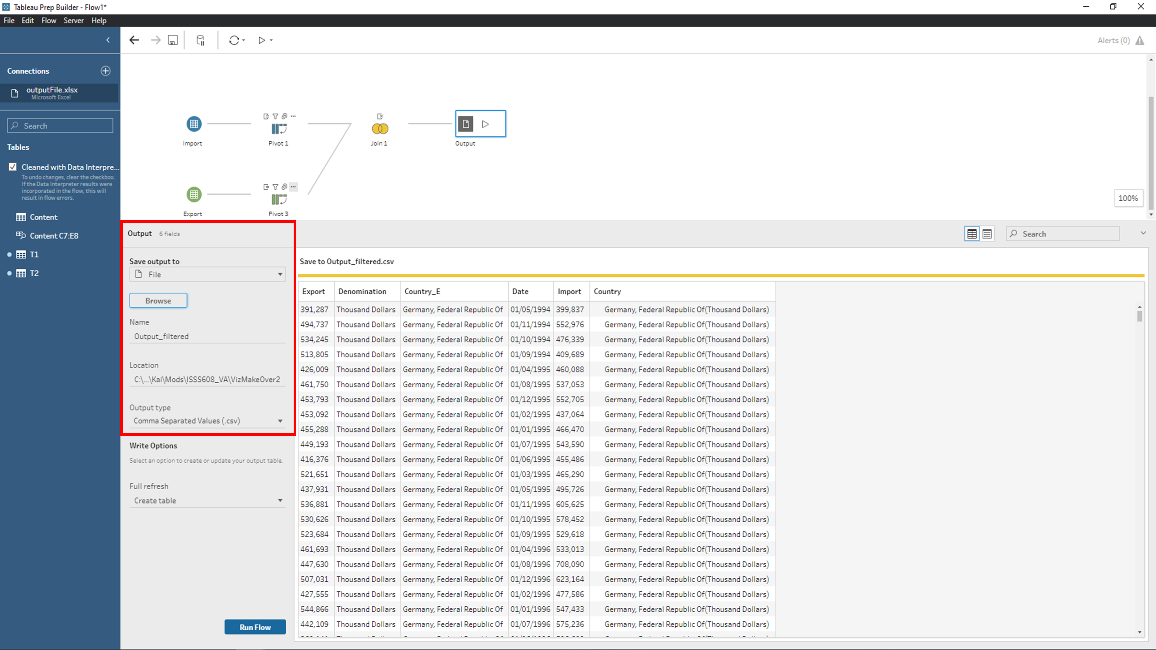 Output into csv