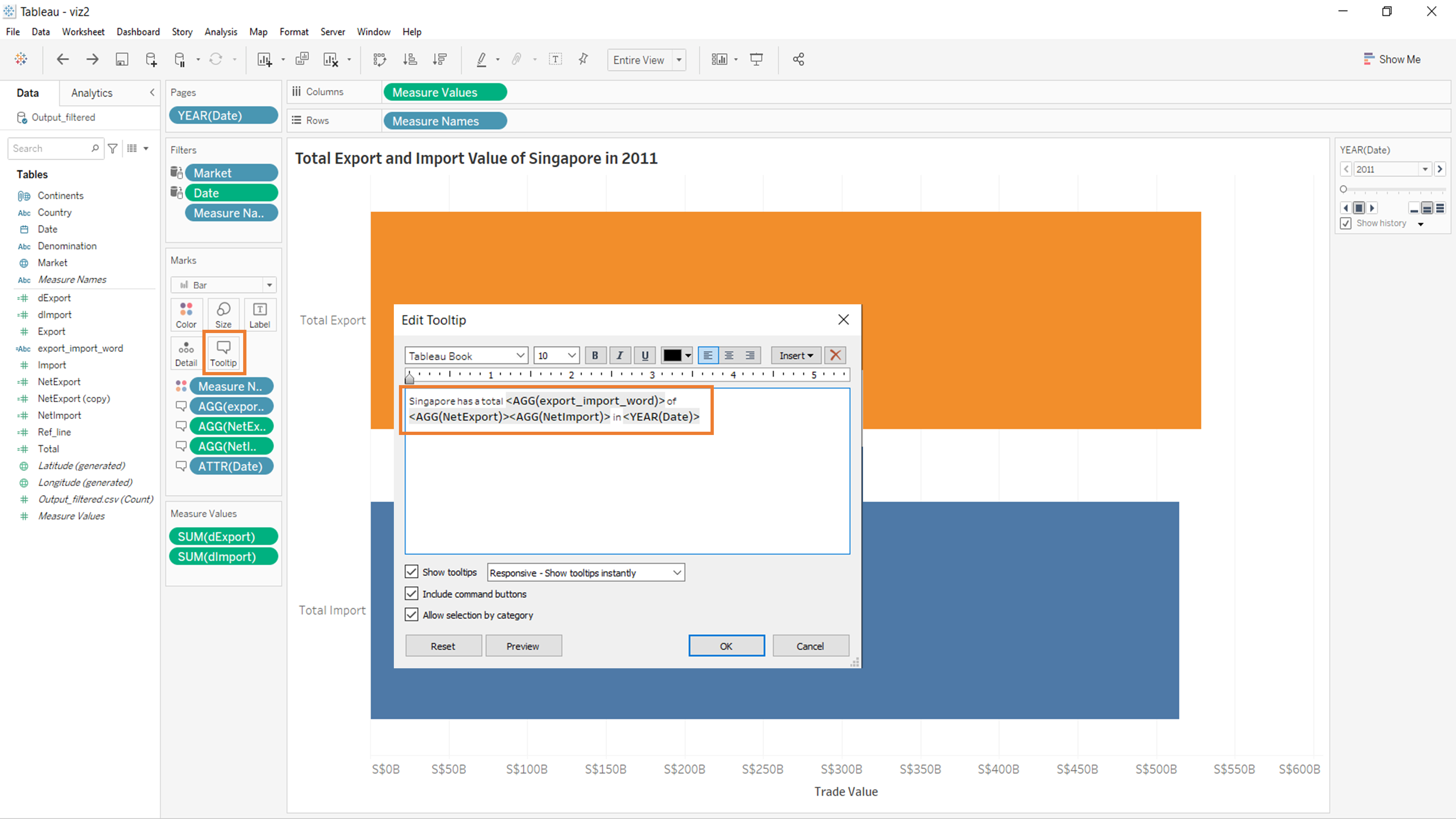 Create Horizontal Bar plot for total export and import