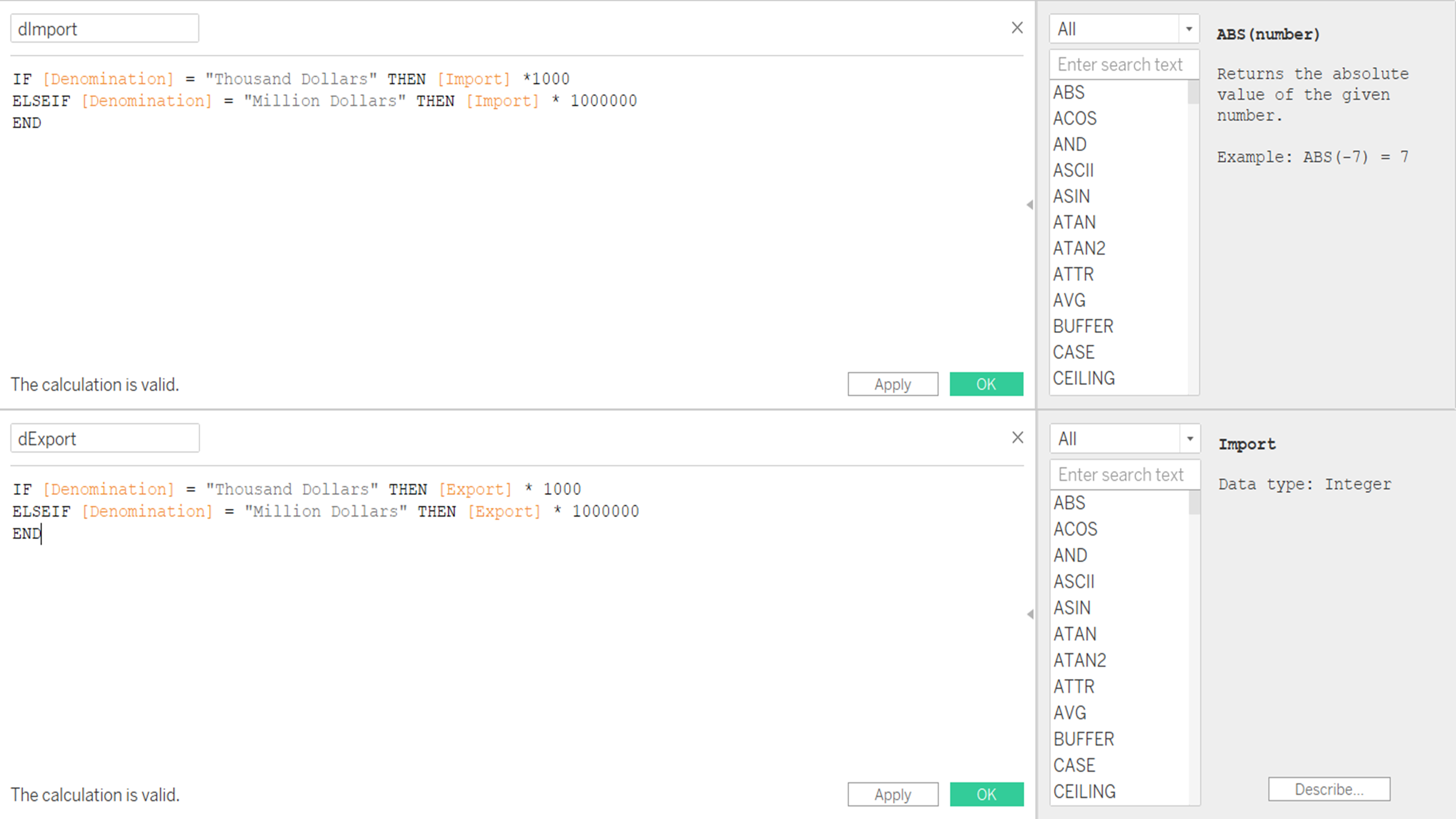 Create Calculated field for import and export