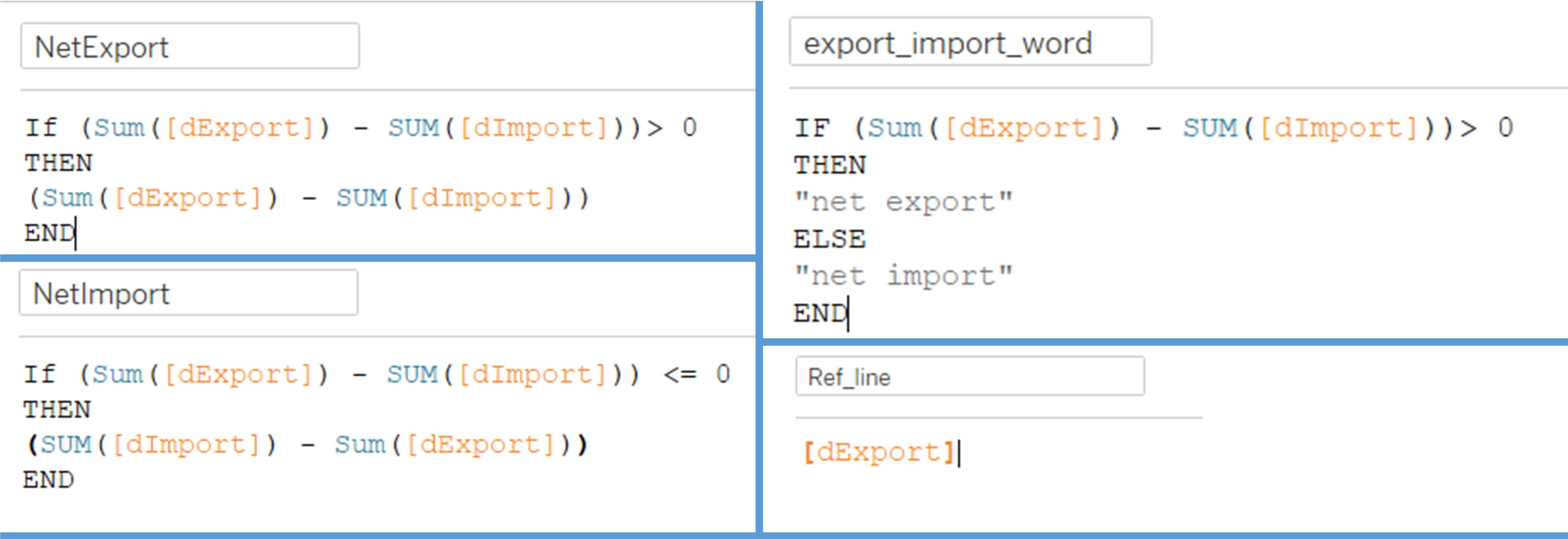 Create Calculated field for Net Export and Import